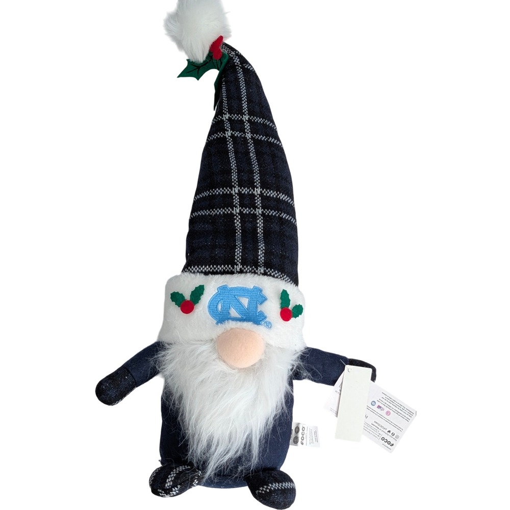 FOCO North Carolina Tar Heels Plaid Christmas Gnome Plush UNC Holiday Decor NEW
